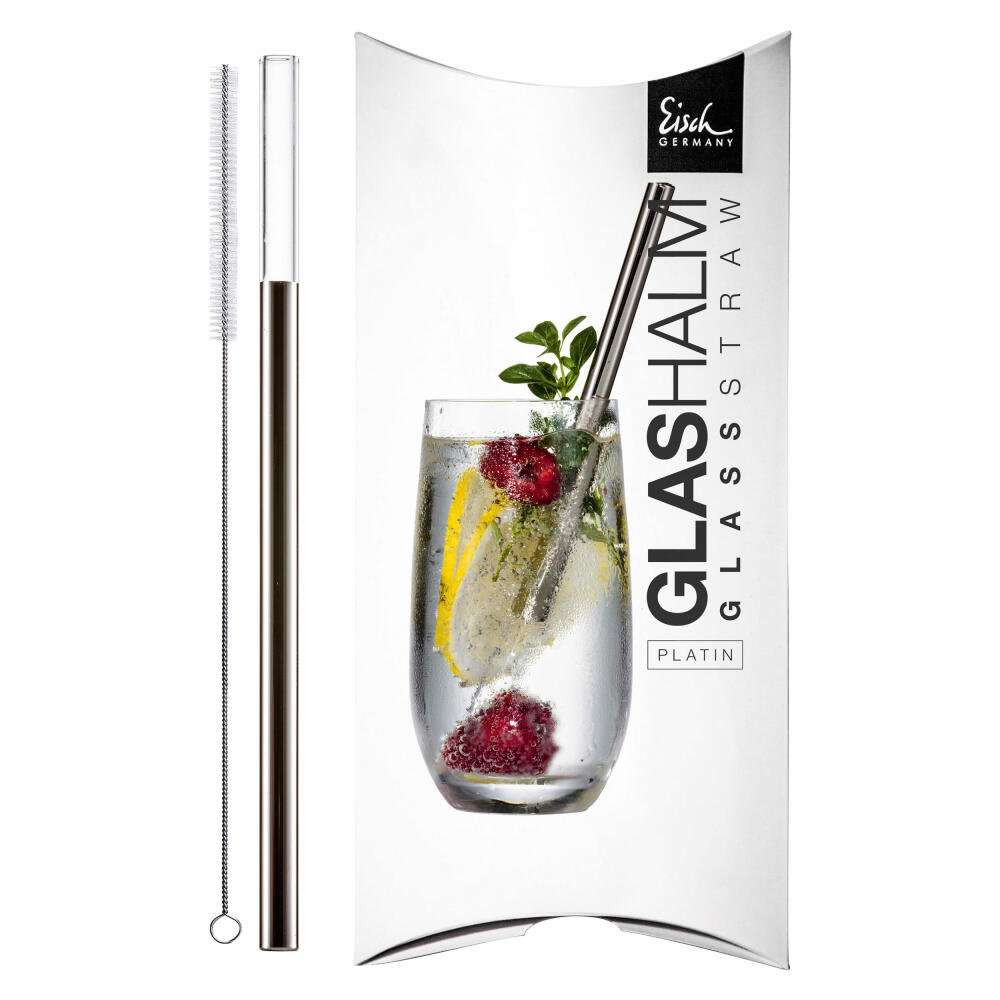 Eisch Glashalm mit Bürste Gentleman Platin, Glastrinkhalm, Glas, Platin, 20 cm, 86599802