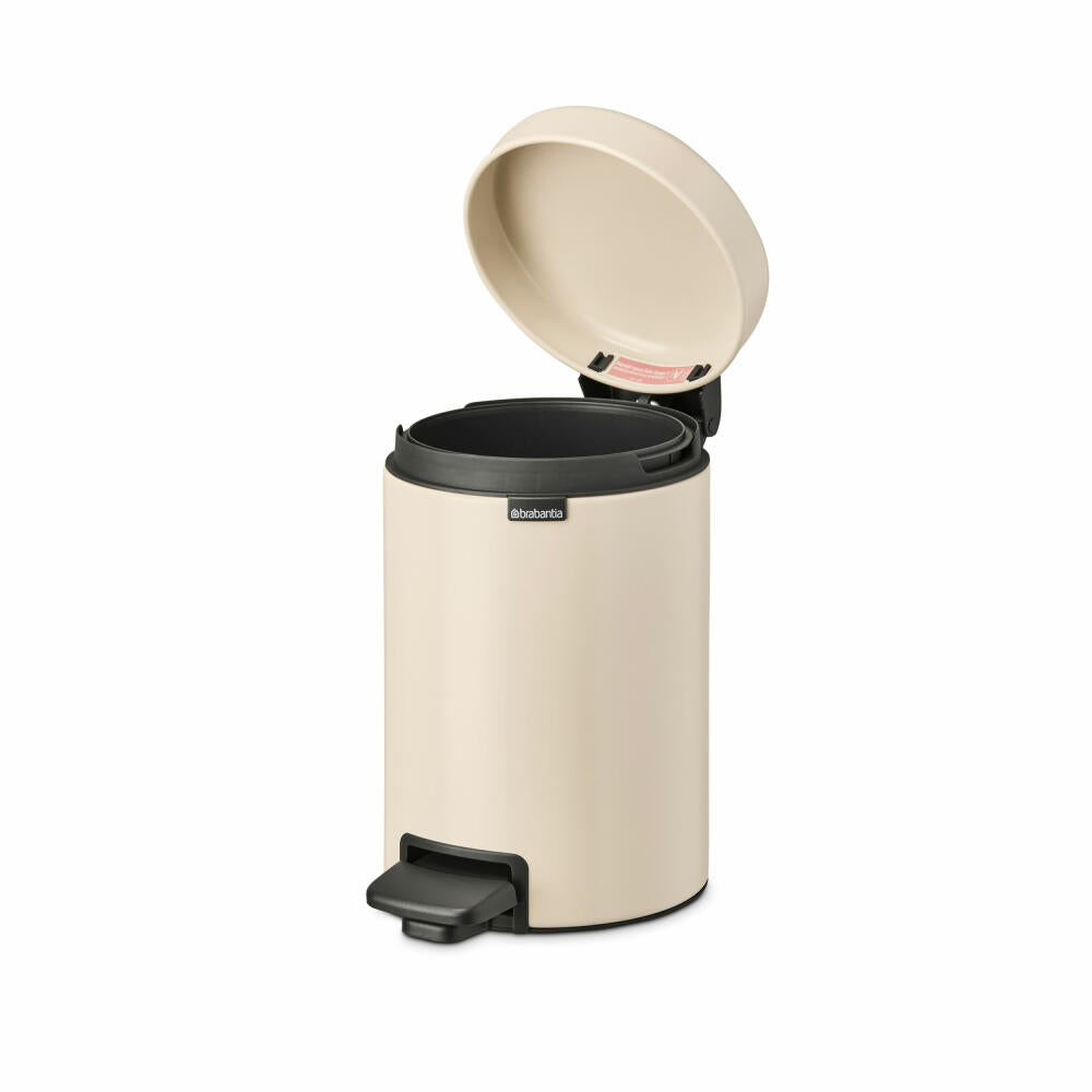 Brabantia NewIcon pedal bin, waste bin, trash can, steel, soft beige, 3 L, 149887