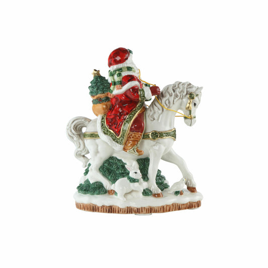 Goebel Figur Santa auf Pferd, Fitz & Floyd, Weihnachtsmann, Steingut, Bunt, 20 cm, 51001741