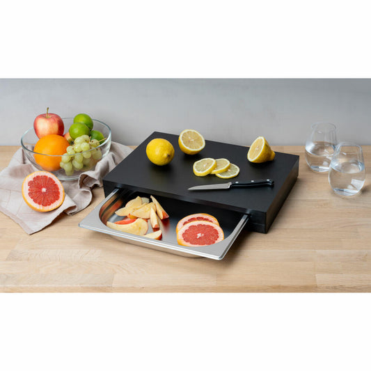 Continenta cutting board with drawer, kitchen board, serving board, drip tray, Duracore, black, 39 x 27 x 5 cm, 5326