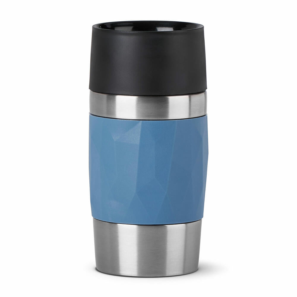 Emsa Isolierbecher Travel Mug Compact, Thermobecher, To-Go-Becher, Edelstahl, Blau, 300 ml, N2160200