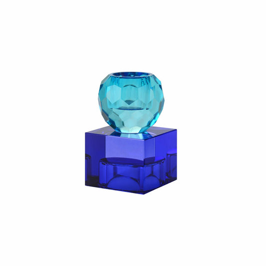 Gift Company Kerzenhalter / Teelichthalter Sari Kugel Cube, Kerzenständer, Glas, Blau / Dunkelblau, H 8 cm, 1163001009