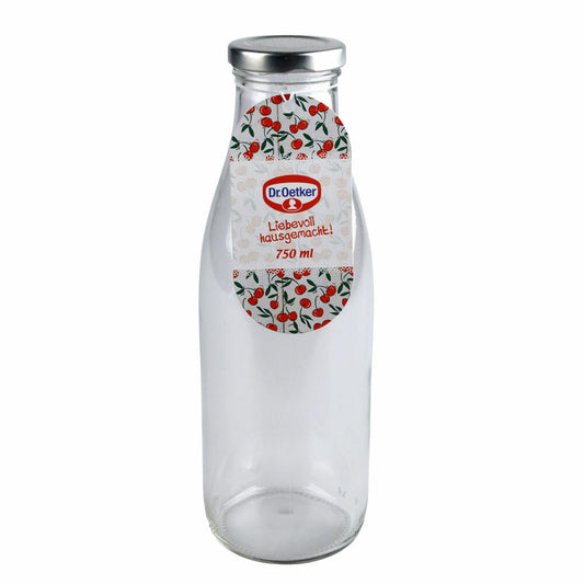 Dr. Oetker Smoothie Flasche 750 ml, Liebevoll Hausgemacht, Glas, Weißblech, Kunststoff, Transparent, Silber, 1555