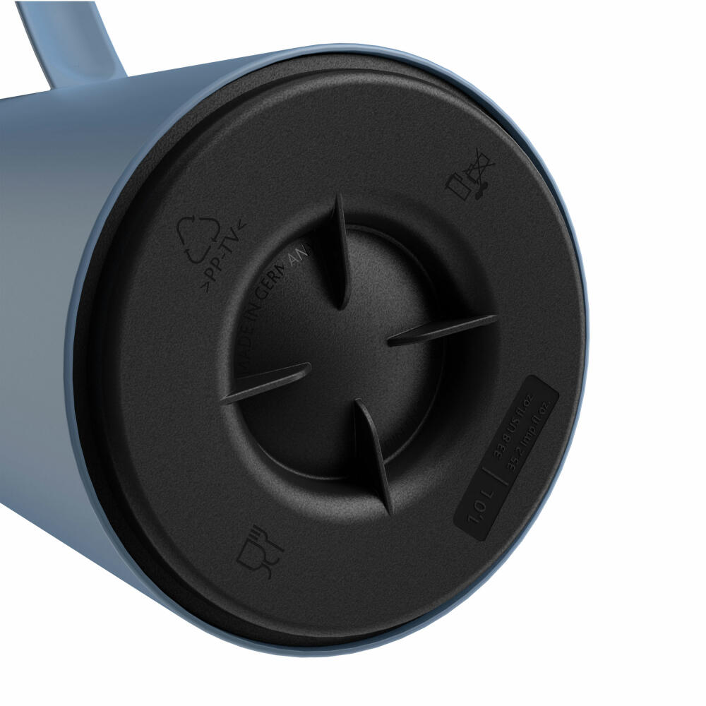 EMSA Motiva vacuum flask, insulated jug, jug, coffee pot, stainless steel, glass insulated flask, blue, 1 L, N41703