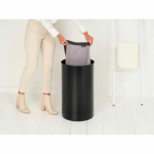 Brabantia Wäschebox, Wäschekorb, Wäschetonne, Stahl, Kunststoff, Matt Black, 60 L, 242380