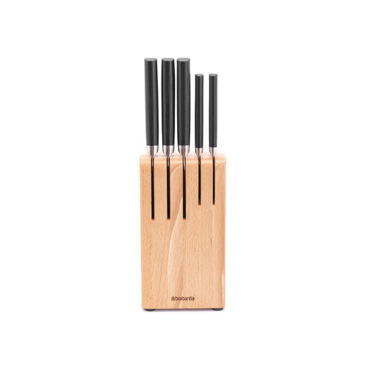 Brabantia Profile knife block with 5 knives, wood, matt steel, 260483