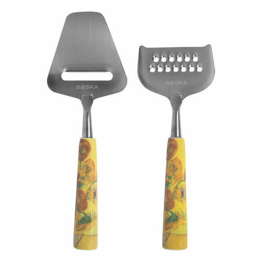 Boska Käse-Set Mini Van Gogh - Sonnenblumen, 2-tlg., Käsehobel, Käsereibe, Keramik, Edelstahl, Silber, 14 cm, 854022