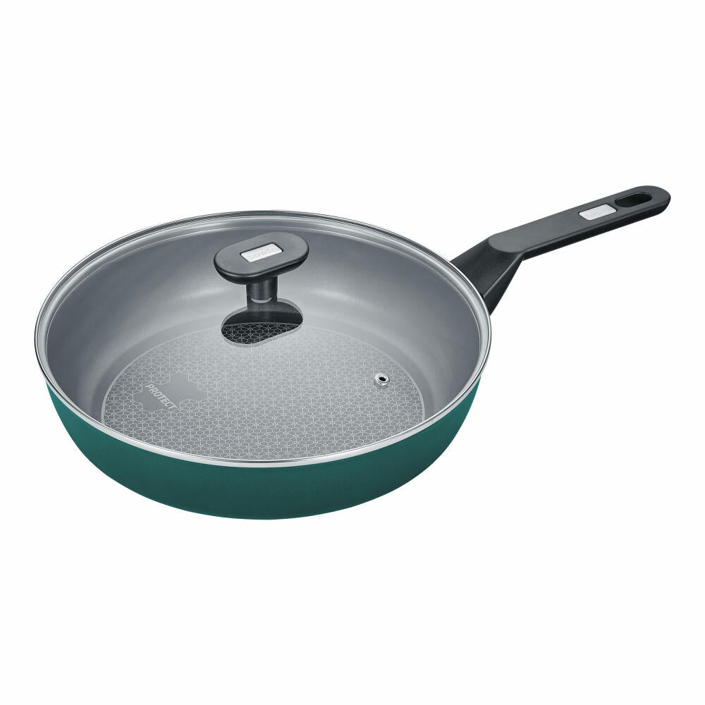 Berndes Eco Recycle+ sauté pan, with glass lid, pan, recycled aluminum, green, Ø 28 cm, 0011695411