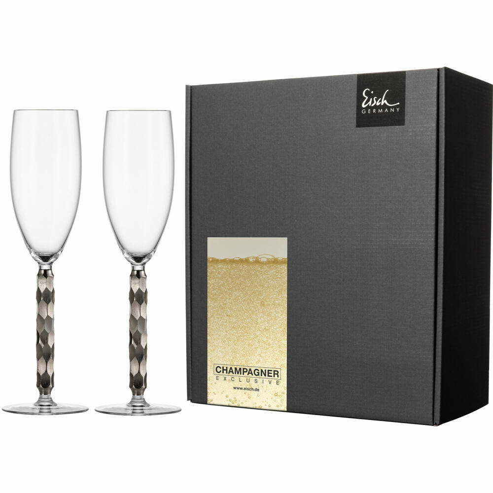 Eisch Champagne glasses Champagne Exclusive, set of 2, champagne glass, glass, crystal glass, platinum, 300 ml, 47759883