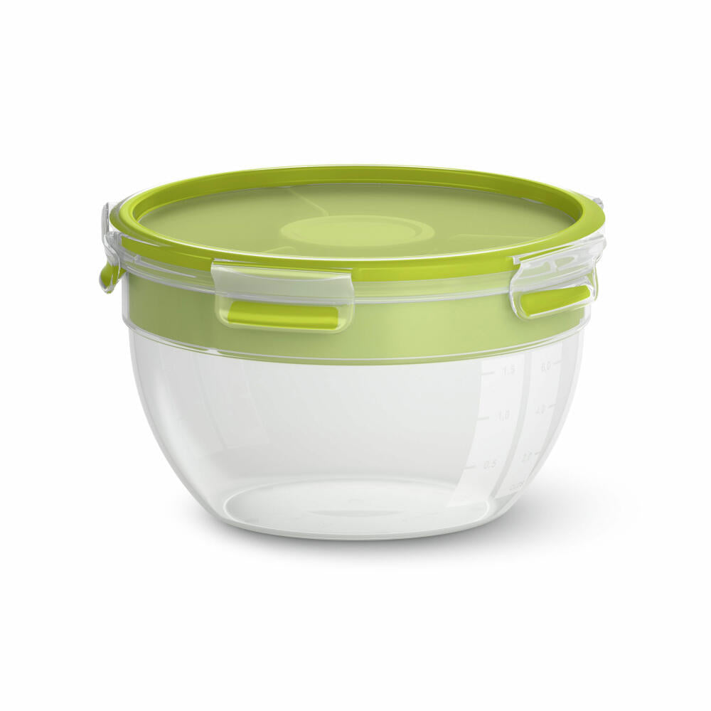 Emsa CLIP & GO Salatbox Rund mit Einsatz und Dressingbox, Lunchbox, Kunstoff, Transparent/Hellgrün, 2.6 L, N1071300