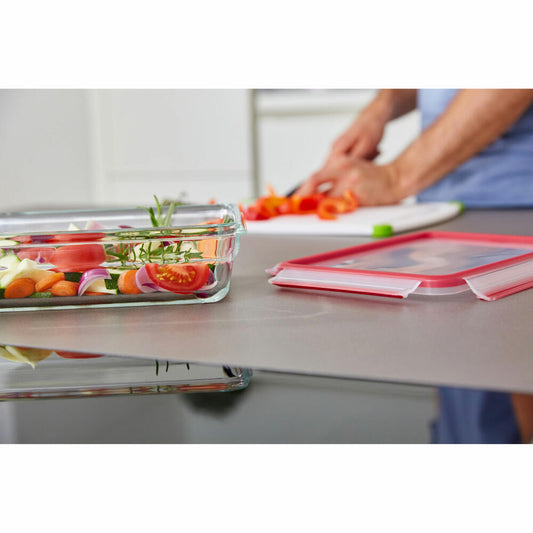 EMSA Clip & Close GLAS Frischhaltedosen, 3-tlg., Frischhaltedose, Vorratsbehälter, Vorratsdose, Transparent / Rot, 0.45 L / 0.8 L / 2 L, N10509