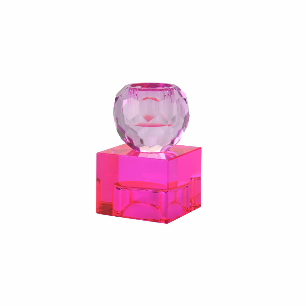 Gift Company Candle Holder / Tealight Holder Sari Ball Cube, Candle Holder, Glass, Light Purple / Pink, H 8 cm, 1163001013