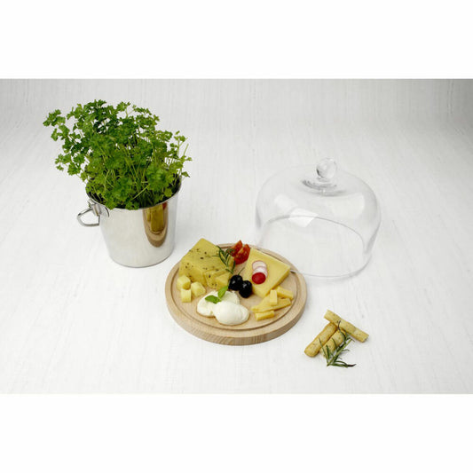 Fackelmann Cheese Dome Nature, cheese plate with glass dome, beech, glass, 18 x 14 cm, 31035