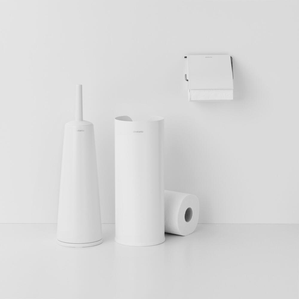 Brabantia ReNew toilet accessory set 3-piece, brush, dispenser, roll holder, steel, plastic, white, 280627