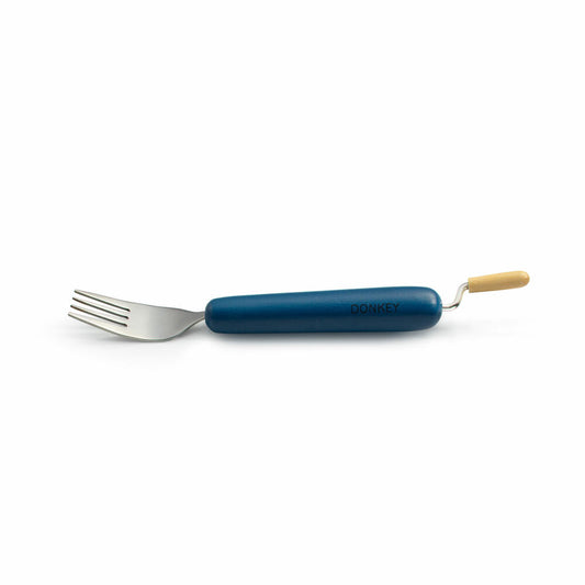 Donkey Products Spaghetti Fork Rolognese Dark Blue for cranking, children's cutlery, wood, stainless steel, 19 cm, 900414