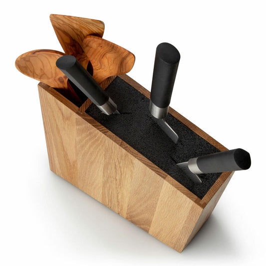 Continenta Messerblock mit flexiblem Einsatz, schräg stehend, mit Utensilienbehälter, Messeraufbewahrung, Eichenholz, 31 x 8 x 24.5 cm, 4151