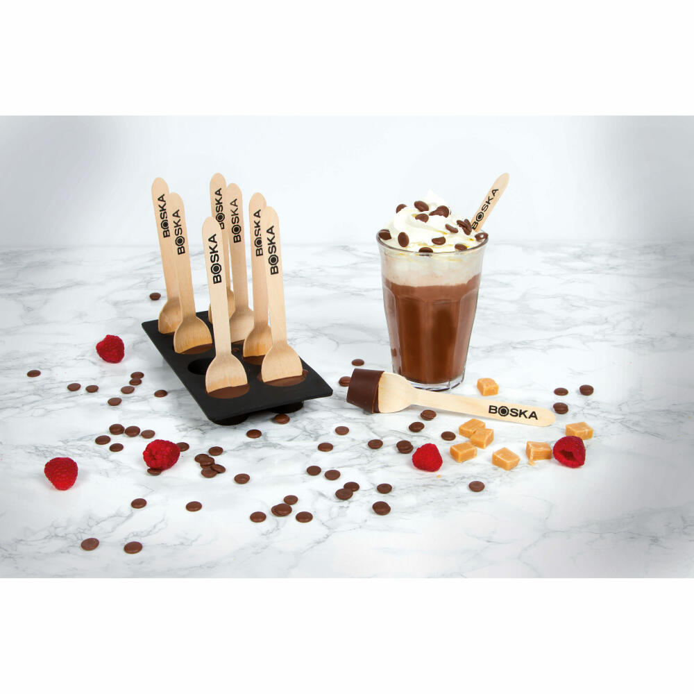 Boska Chocowares Choco Löffel Starter-Set, 9-tlg., Schokoladenlöffel, Dessertlöffel, Kakaolöffel, Silikon, Schwarz, 20 cm, 320407