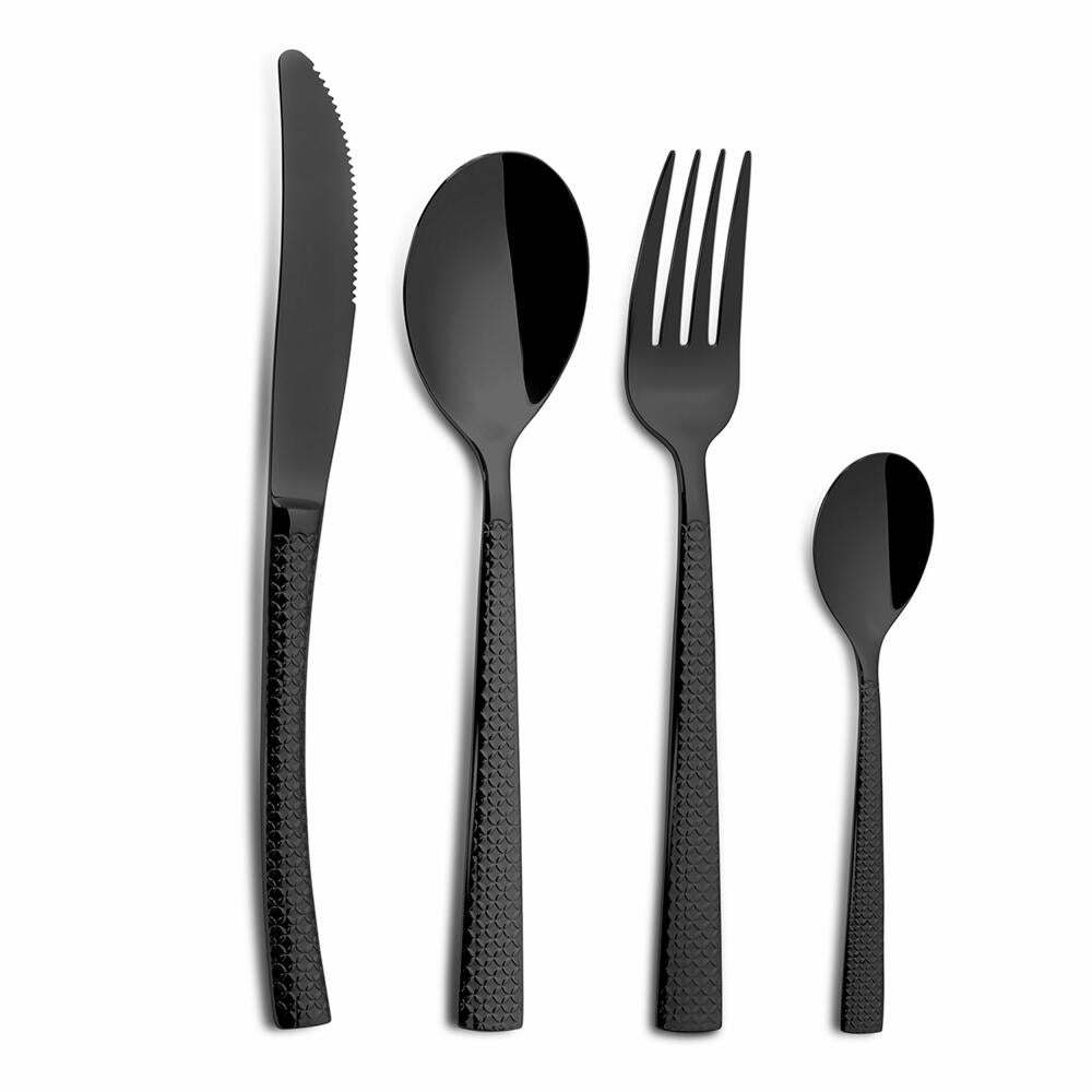 Comas cutlery set Hidraulic Black 24-piece, table cutlery, stainless steel, PVD coating, mirror finish, black, 7211