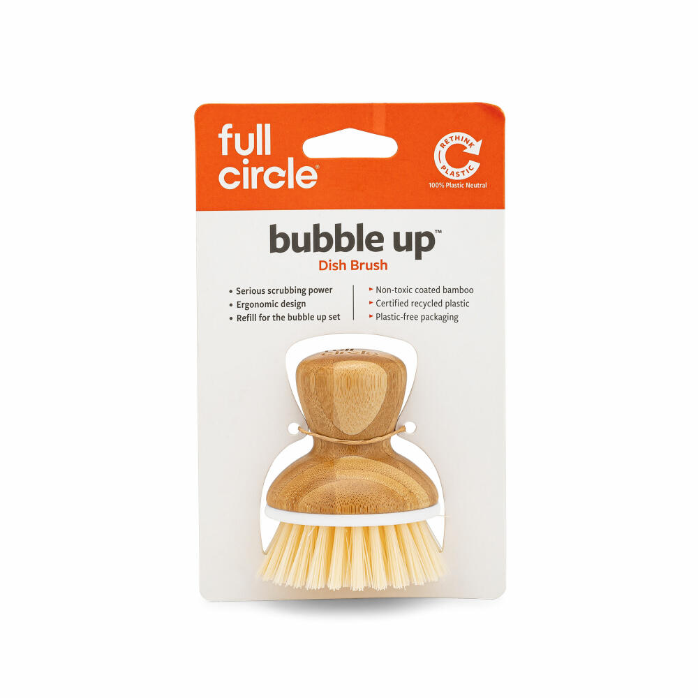 Full Circle Home Dishwashing Brush Bubble Up, Cleaning Brush, Bamboo, Recycled Plastic, White, FC12115W