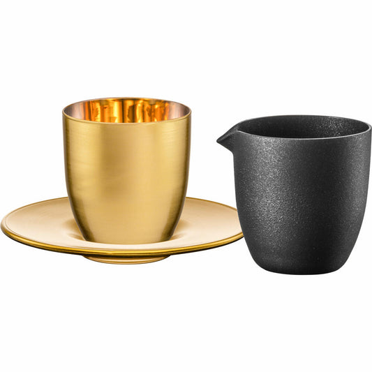 Eisch Affogato-Set Cosmo collect, 3-tlg., Espressoglas mit Untersetzer und Kännchen, Gold / Schwarz, 70510920