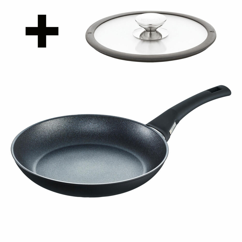 Berndes Balance Induction Enduro frying pan set with glass lid, pan, non-stick coating, aluminum, black, Ø 24 cm