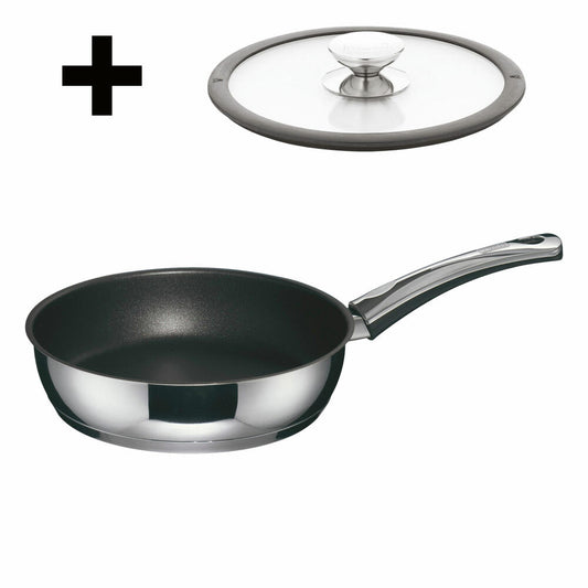 Berndes Injoy Special Edition Sauté Pan Set with Glass Lid, Pan, Non-Stick Coating, Stainless Steel, Silver / Black, Ø 24 cm