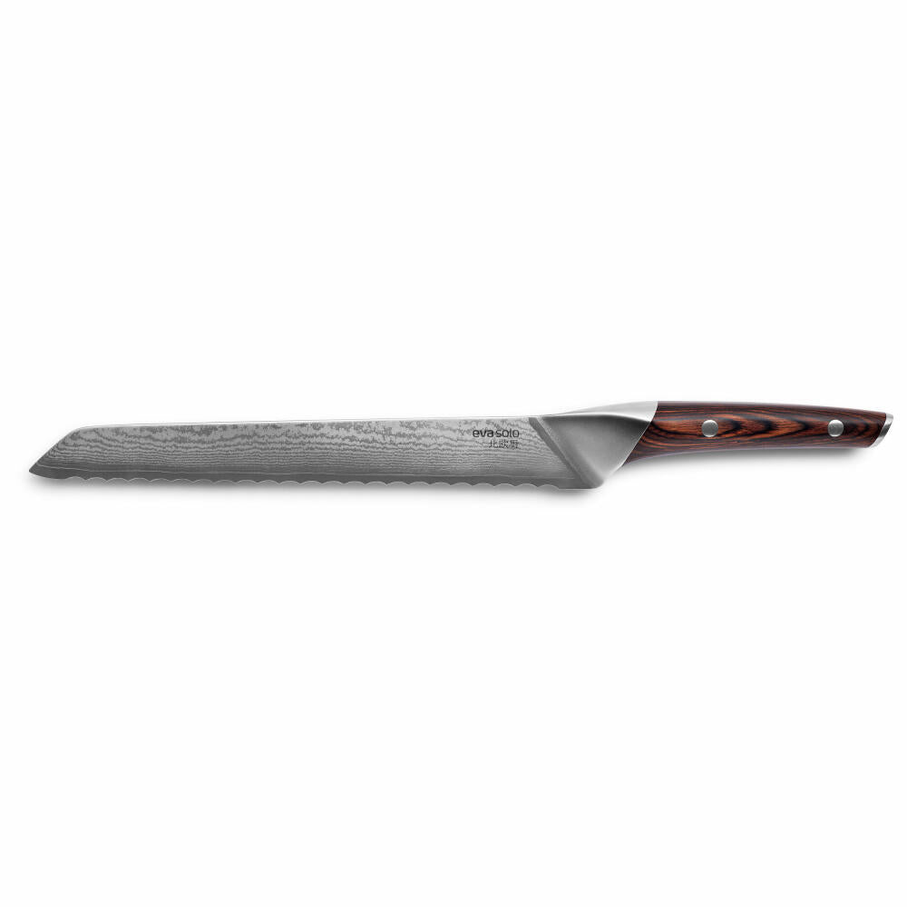 Eva Solo Nordic kitchen bread knife, cutting knife, knife, Damascus steel/wood, blade length 24 cm, 515404