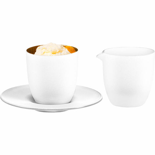 Eisch Affogato al oro Glas Cosmo pure white, 3-tlg., Espressoglas mit Untersetzer und Kännchen, Weiß / Gold, 77410905