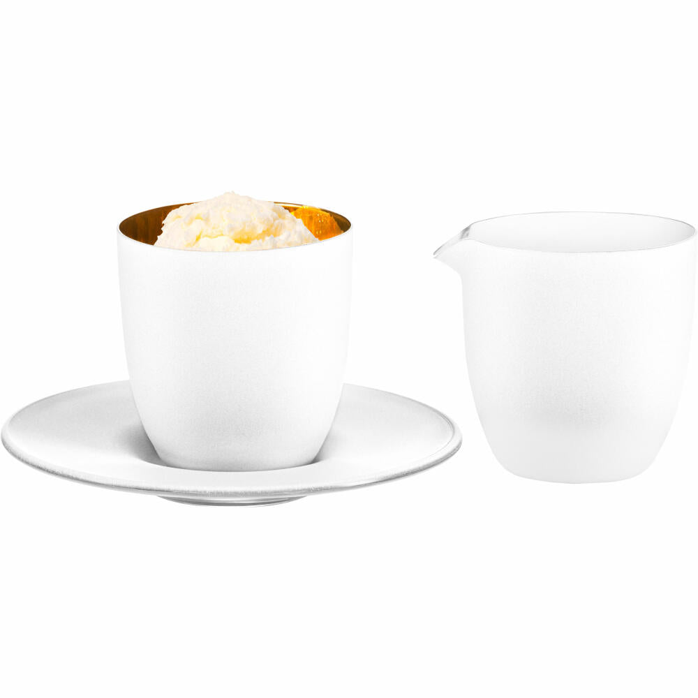 Eisch Affogato al oro Glas Cosmo pure white, 3-tlg., Espressoglas mit Untersetzer und Kännchen, Weiß / Gold, 77410905