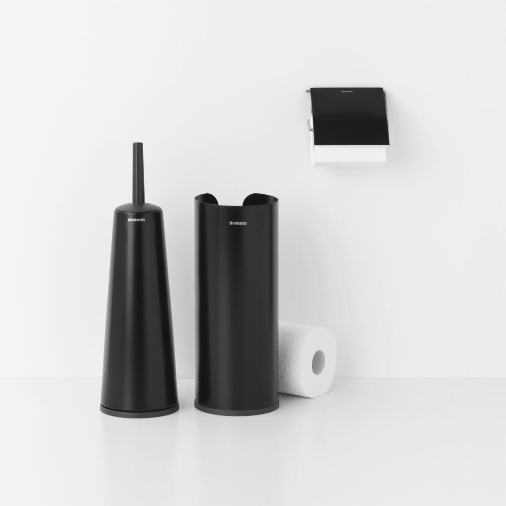 Brabantia Toilettenzubehör-Set ReNew 3-tlg., Bürste, Spender, Rollenhalter, Stahl, Kunststoff, Matt Black, 280603