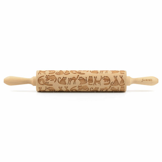 Folkroll rolling pin cats, large, 43 cm, rolling pin, embossing roller, pattern, motif, roll, beech wood, 330319