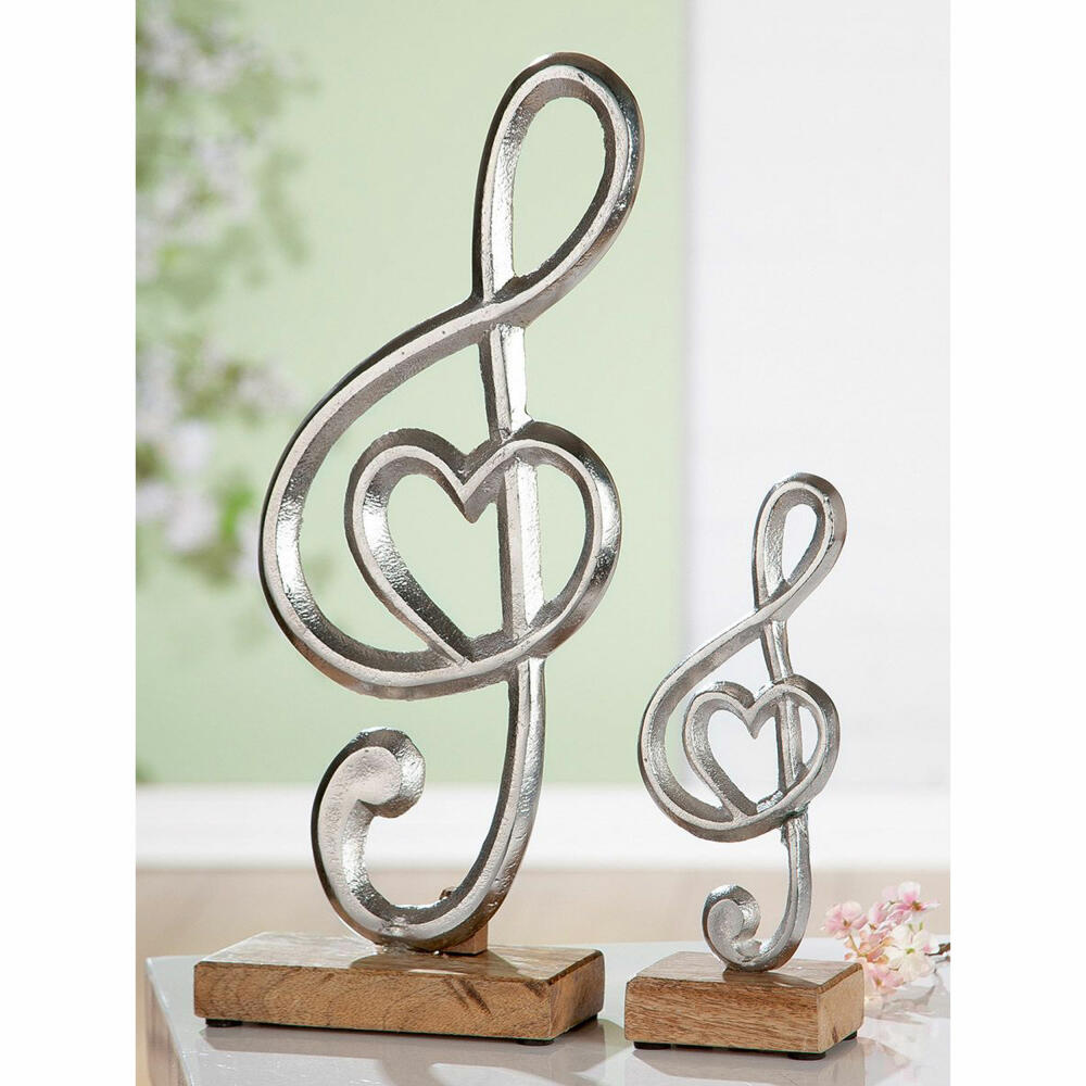 Gilde music clef with heart, decoration, decorative object, sculpture, aluminum / mango wood, H 22 cm, 45691