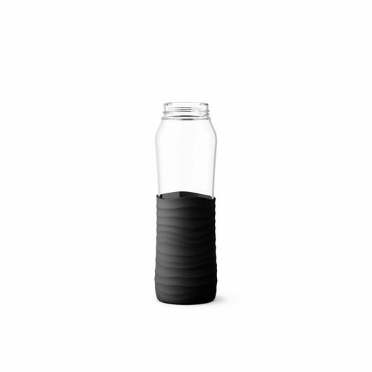 Emsa Glas-Trinkflasche Drink2Go, Trinkflasche, Wasserflasche, Glas mit Silikonmanschette, Schwarz, 700 ml, N3100100