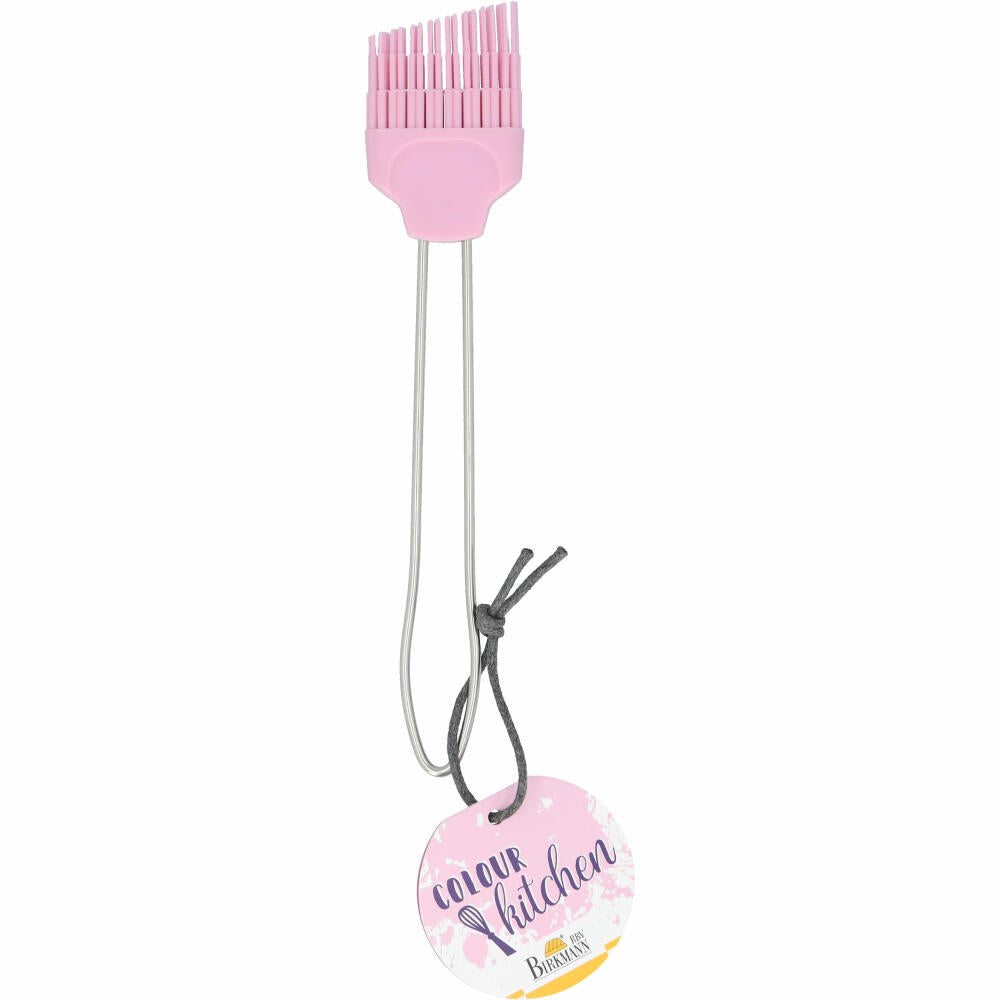 Birkmann Colour Kitchen Silikonpinsel Groß, Backpinsel, Silikonkopf mit Edelstahlgriff, Rosa, 4 cm, 422704
