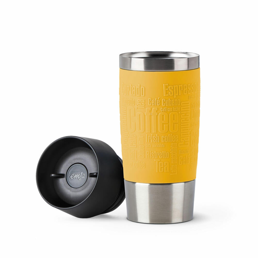 Emsa Isolierbecher Travel Mug, Thermobecher, To-Go-Becher, Edelstahl, Gelb, 360 ml, N2012800