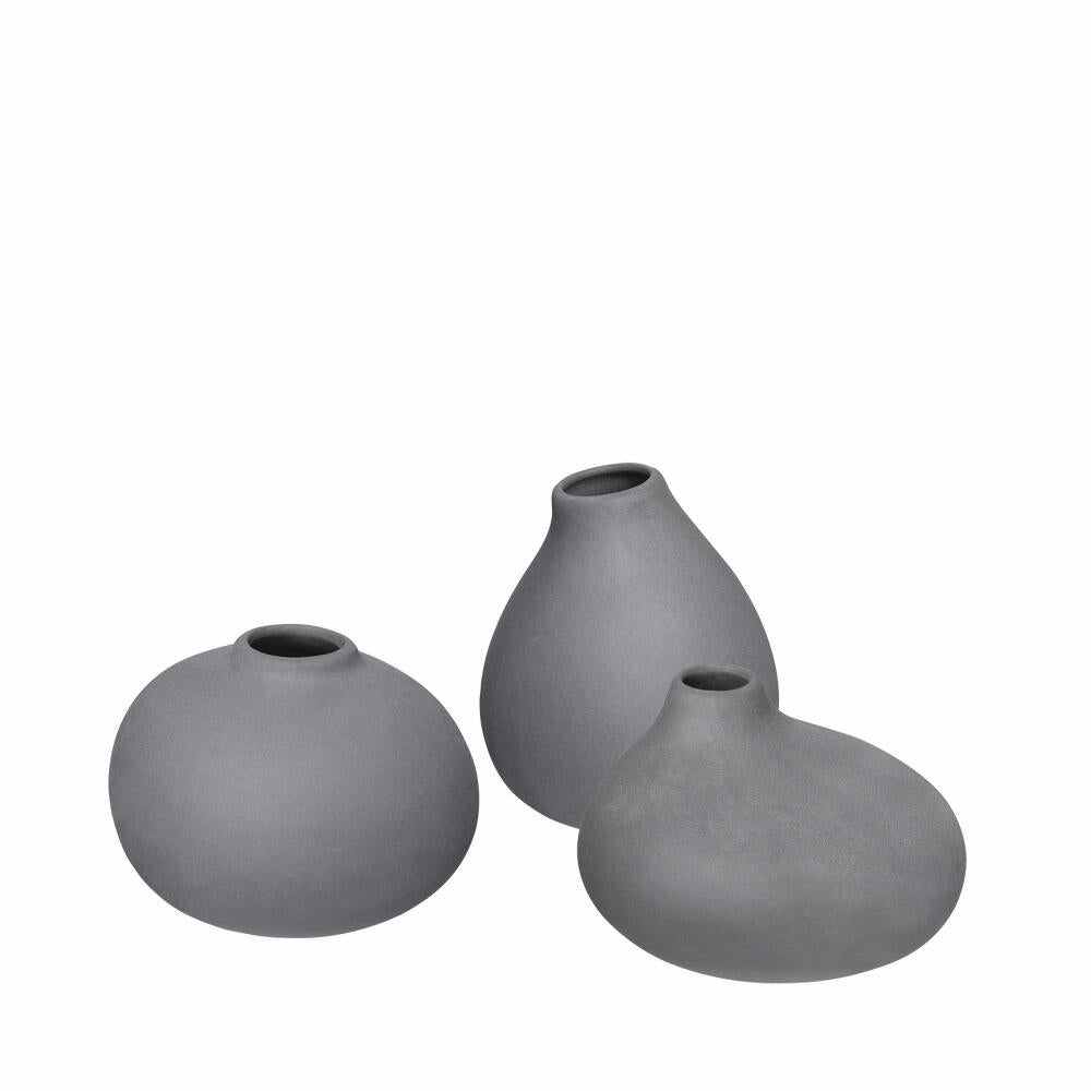 Blomus Nona Vasen, 3er Set, Blumenvase, Dekovase, Blumen Vase, Porzellan, Pewter, 66223