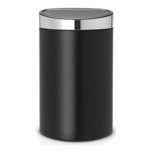 Brabantia Touch Bin, Mülleimer, Abfalleimer, Abfallbehälter, Matt Black, Deckel in Matt Steel, Stahlmatt, Fingerprint Proof, 40 L, 114847