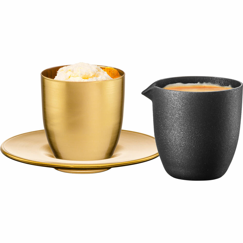 Eisch Affogato-Set Cosmo collect, 3-tlg., Espressoglas mit Untersetzer und Kännchen, Gold / Schwarz, 70510920