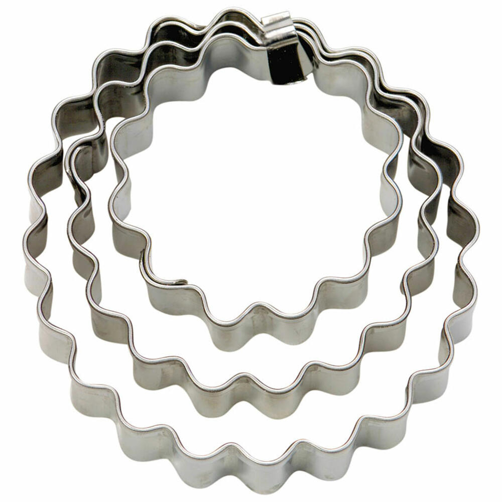 Städter Terrace Cookie Cutter Ring Set Wavy, 3-piece, Cookie Cutter, Cookie Mold, Biscuit, Cookies, Stainless Steel, Ø 3.5 / 5 / 6 cm, 953766