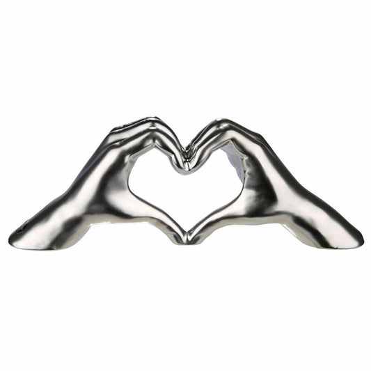 Gilde Hand Heart, decoration, decorative object, sculpture, heart, ceramic, silver, H 11 cm, 43397