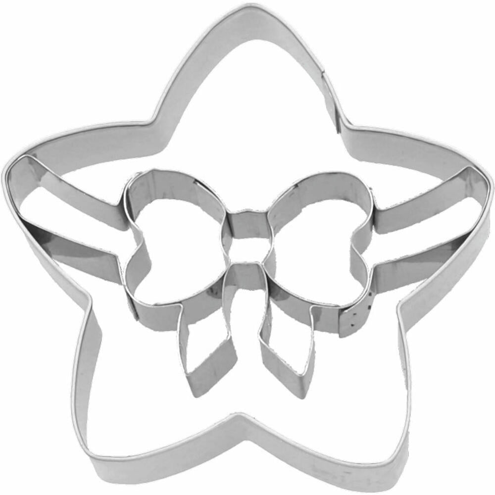 Birkmann cookie cutter star with bow, cookie cutter, cookie mold, biscuit, cookies, stainless steel, 6.5 cm, 189942