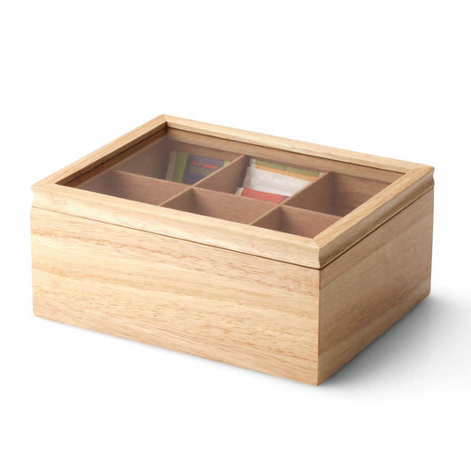 Continenta tea bag box, tea box, tea bag storage, rubber tree wood, 23 x 17.5 x 10 cm, 3290