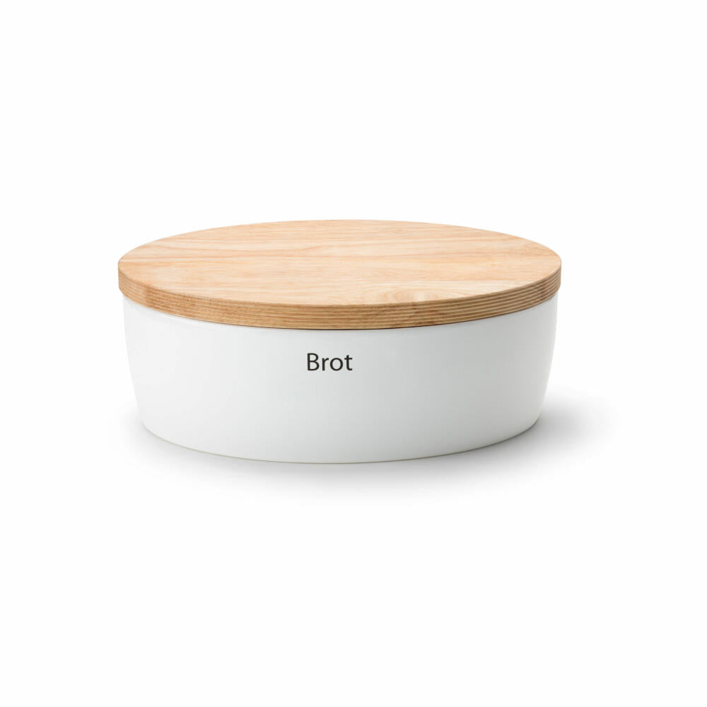 Continenta bread bin oval with wooden lid, L, ceramic, rubberwood, white, 36 x 23 x 13.5 cm, 3932