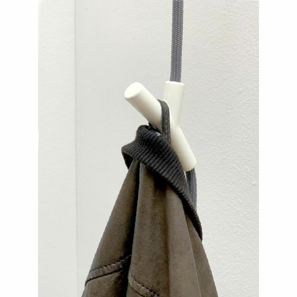 Authentics Wardrope coat rack, hanging rope coat rack, polyamide, zamak, grey rope, 4 white hooks, 8085612