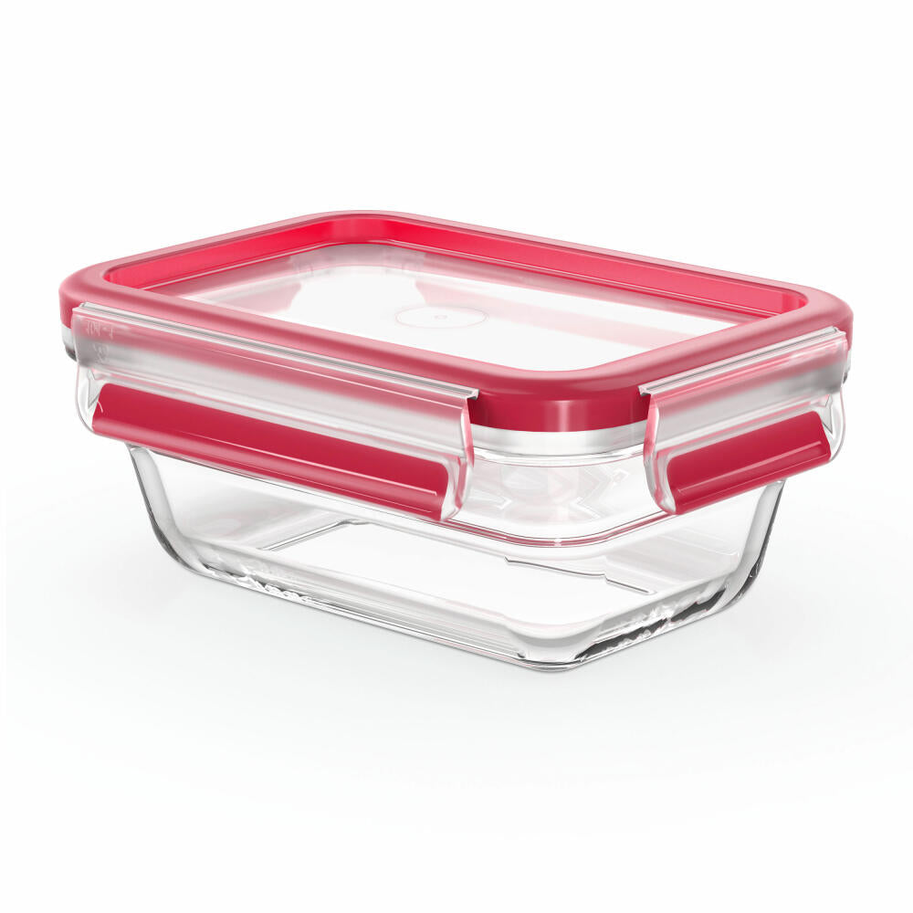 EMSA Clip &amp; Close GLASS food storage container, rectangular, storage container, storage jar, transparent / red, 0.8 L, N10405