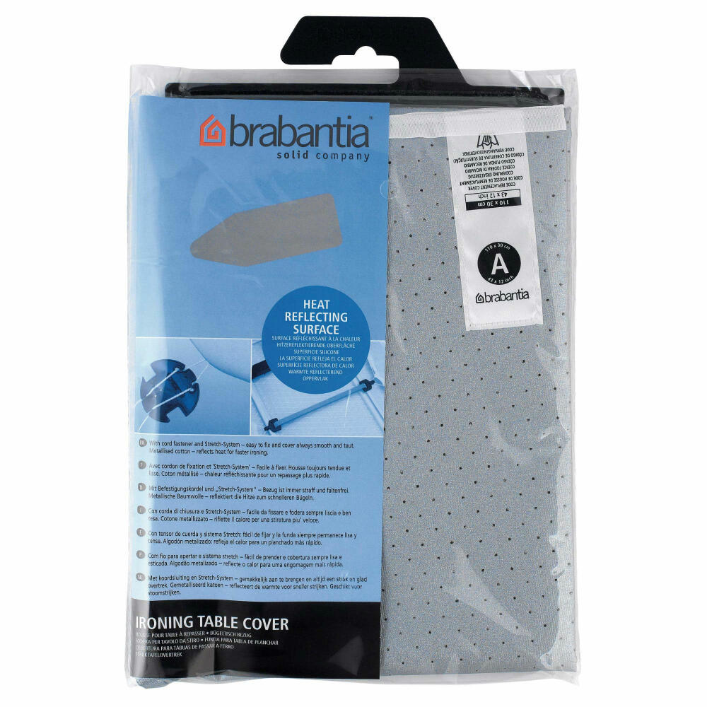 Brabantia ironing board cover, ironing cover, ironing table cover, ironing board cover, metallized cotton &amp; 2mm foam, with drawstring, size A, 110 x 30 cm, silver, 216800