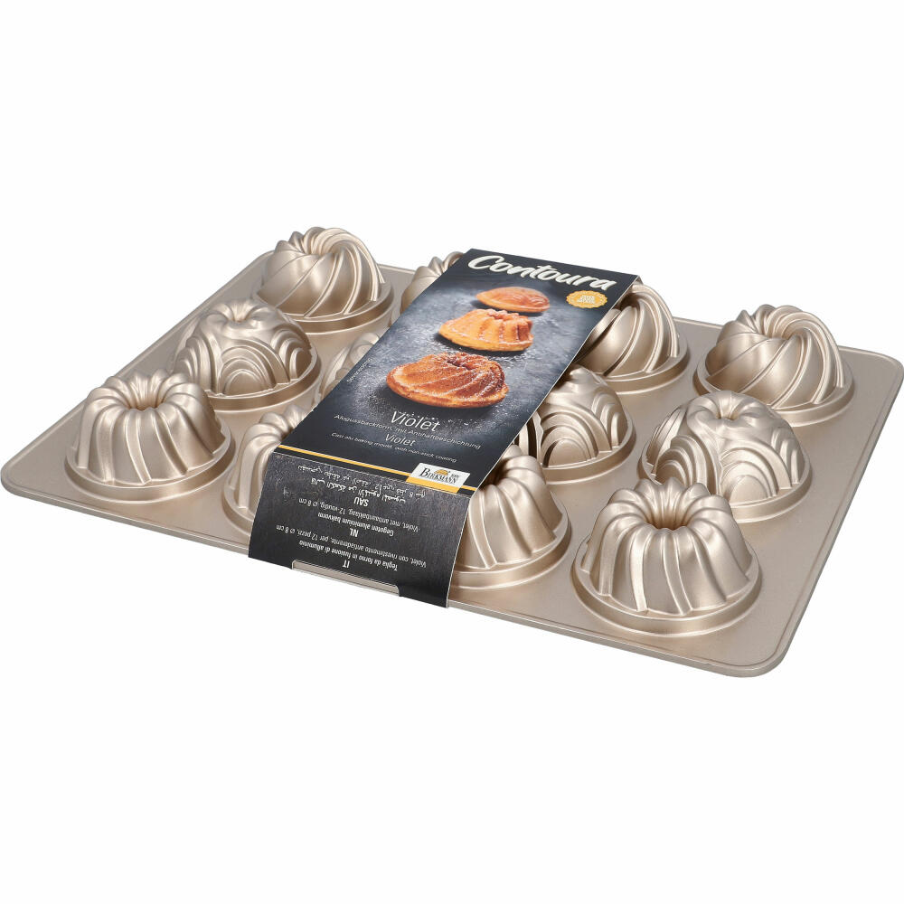 Birkmann Contoura Violet, Gugelhupfblech, für 12 Stück, Backform, Backblech, Kuchenbackform, Aluguss, 28.5 x 39.5 cm, 887077