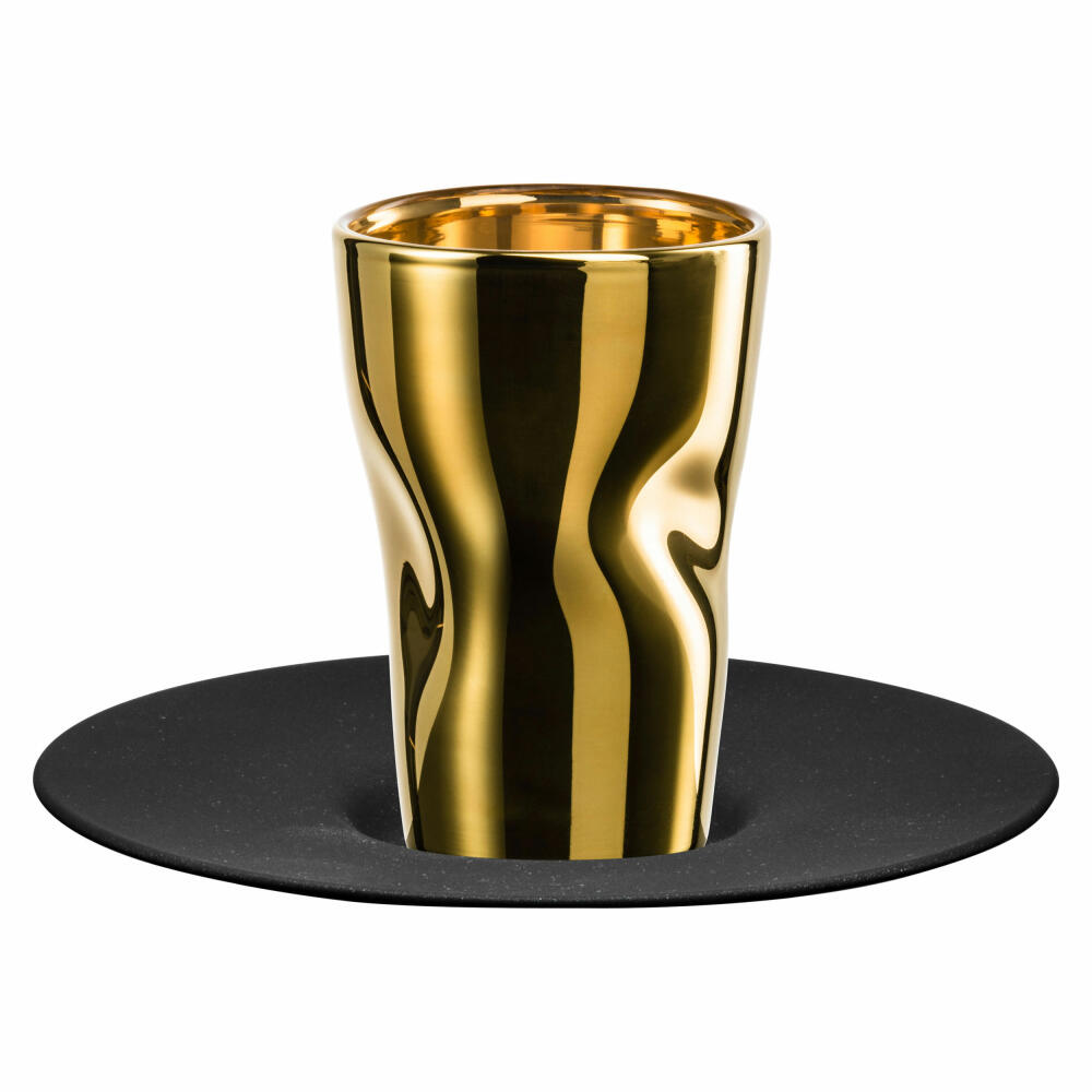 Eisch espresso glass with saucer Unik gold, espresso cup, glass, gold, black, 100 ml, 30013201