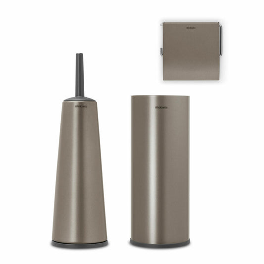 Brabantia Toilettenzubehör-Set ReNew 3-tlg., Bürste, Spender, Rollenhalter, Stahl, Kunststoff, Platinum, 280641