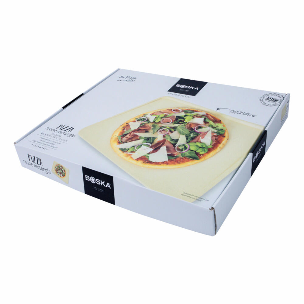 Boska Pizza Stein Deluxe Rechteckig, Pizzastein, Pizza-Backstein, Pizzaplatte, Cordierit, Crème, 40 x 32 cm, 320511